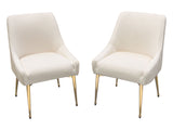 Set of (2) Quinn Dining Chairs w/ Vertical Outside Pleat Detail and Contoured Arm in Cream Velvet w/ Brushed Gold Metal Leg by Diamond Sofa - Ornate Home