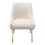 Set of (2) Quinn Dining Chairs w/ Vertical Outside Pleat Detail and Contoured Arm in Cream Velvet w/ Brushed Gold Metal Leg by Diamond Sofa - Ornate Home