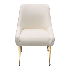 Set of (2) Quinn Dining Chairs w/ Vertical Outside Pleat Detail and Contoured Arm in Cream Velvet w/ Brushed Gold Metal Leg by Diamond Sofa - Ornate Home