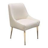 Set of (2) Quinn Dining Chairs w/ Vertical Outside Pleat Detail and Contoured Arm in Cream Velvet w/ Brushed Gold Metal Leg by Diamond Sofa - Ornate Home