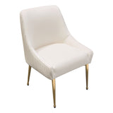 Set of (2) Quinn Dining Chairs w/ Vertical Outside Pleat Detail and Contoured Arm in Cream Velvet w/ Brushed Gold Metal Leg by Diamond Sofa - Ornate Home