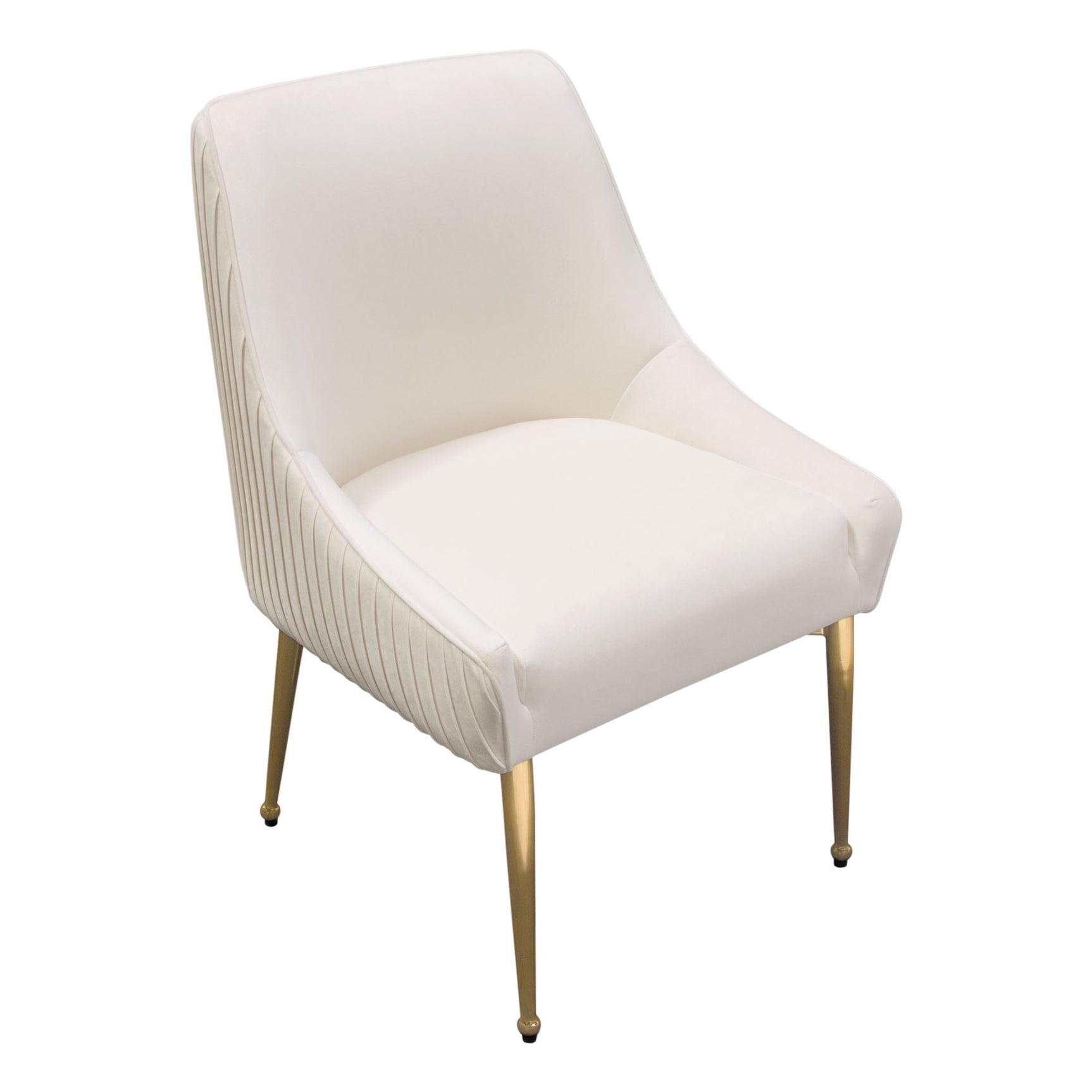 Set of (2) Quinn Dining Chairs w/ Vertical Outside Pleat Detail and Contoured Arm in Cream Velvet w/ Brushed Gold Metal Leg by Diamond Sofa - Ornate Home