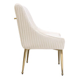 Set of (2) Quinn Dining Chairs w/ Vertical Outside Pleat Detail and Contoured Arm in Cream Velvet w/ Brushed Gold Metal Leg by Diamond Sofa - Ornate Home