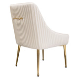 Set of (2) Quinn Dining Chairs w/ Vertical Outside Pleat Detail and Contoured Arm in Cream Velvet w/ Brushed Gold Metal Leg by Diamond Sofa - Ornate Home