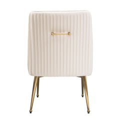 Set of (2) Quinn Dining Chairs w/ Vertical Outside Pleat Detail and Contoured Arm in Cream Velvet w/ Brushed Gold Metal Leg by Diamond Sofa - Ornate Home