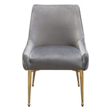 Set of (2) Quinn Dining Chairs w/ Vertical Outside Pleat Detail and Contoured Arm in Grey Velvet w/ Brushed Gold Metal Leg by Diamond Sofa - Ornate Home