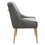 Set of (2) Quinn Dining Chairs w/ Vertical Outside Pleat Detail and Contoured Arm in Grey Velvet w/ Brushed Gold Metal Leg by Diamond Sofa - Ornate Home