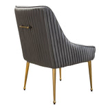 Set of (2) Quinn Dining Chairs w/ Vertical Outside Pleat Detail and Contoured Arm in Grey Velvet w/ Brushed Gold Metal Leg by Diamond Sofa - Ornate Home