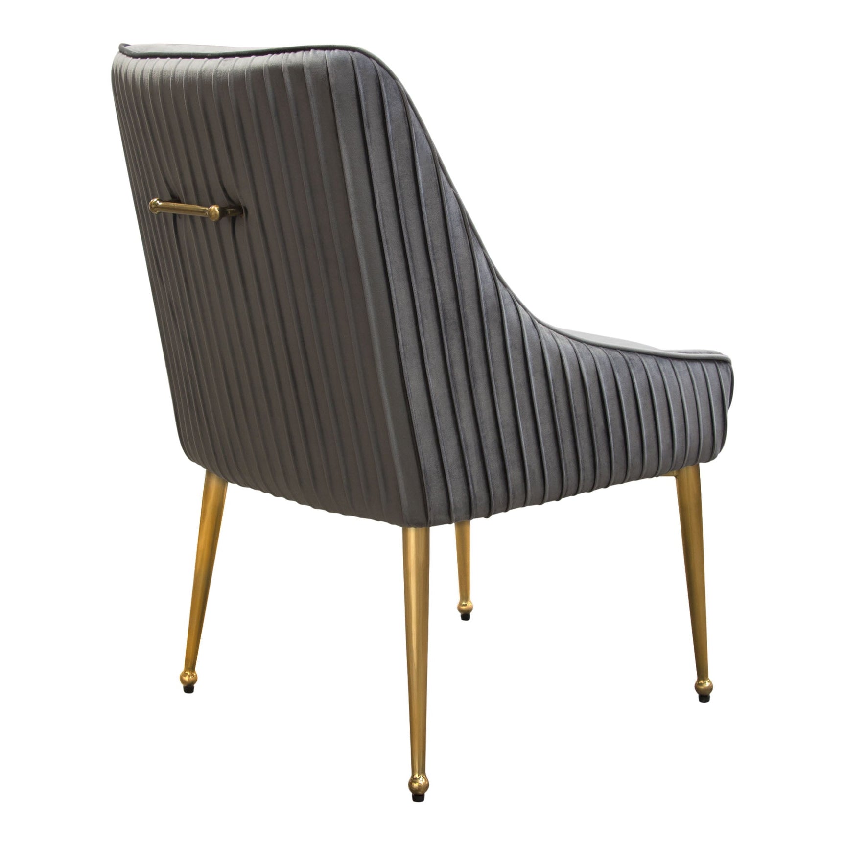 Set of (2) Quinn Dining Chairs w/ Vertical Outside Pleat Detail and Contoured Arm in Grey Velvet w/ Brushed Gold Metal Leg by Diamond Sofa - Ornate Home