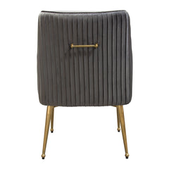Set of (2) Quinn Dining Chairs w/ Vertical Outside Pleat Detail and Contoured Arm in Grey Velvet w/ Brushed Gold Metal Leg by Diamond Sofa - Ornate Home