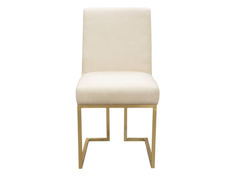 Set of (2) Skyline Dining Chairs in Cream Fabric w/ Polished Gold Metal Frame by Diamond Sofa - Ornate Home