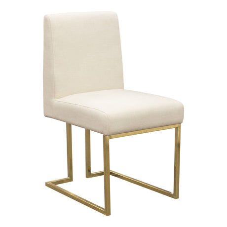 Set of (2) Skyline Dining Chairs in Cream Fabric w/ Polished Gold Metal Frame by Diamond Sofa - Ornate Home