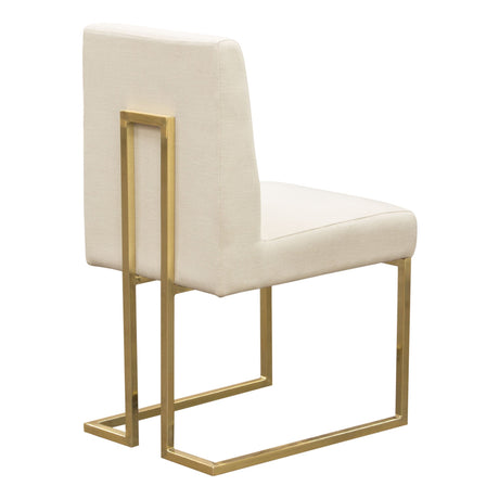 Set of (2) Skyline Dining Chairs in Cream Fabric w/ Polished Gold Metal Frame by Diamond Sofa - Ornate Home