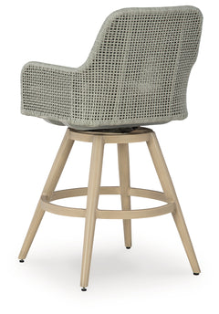 Seton Creek Beige/Gray Outdoor Bar Height Barstool with Cushion (Set of 2) - Ornate Home