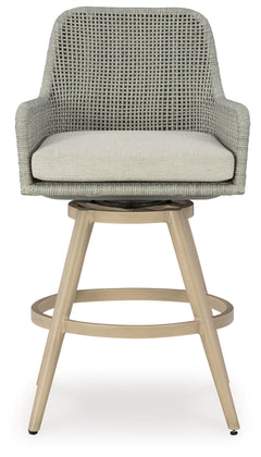 Seton Creek Beige/Gray Outdoor Bar Height Barstool with Cushion (Set of 2) - Ornate Home