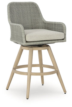 Seton Creek Beige/Gray Outdoor Bar Height Barstool with Cushion (Set of 2) - Ornate Home