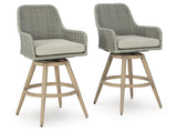 Seton Creek Beige/Gray Outdoor Bar Height Barstool with Cushion (Set of 2) - Ornate Home
