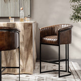 Seville Leather Rustic Brown Bar Stool - Ornate Home