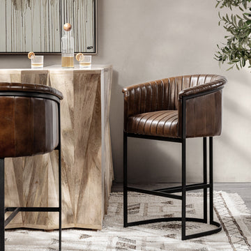 Seville Leather Rustic Brown Bar Stool - Ornate Home