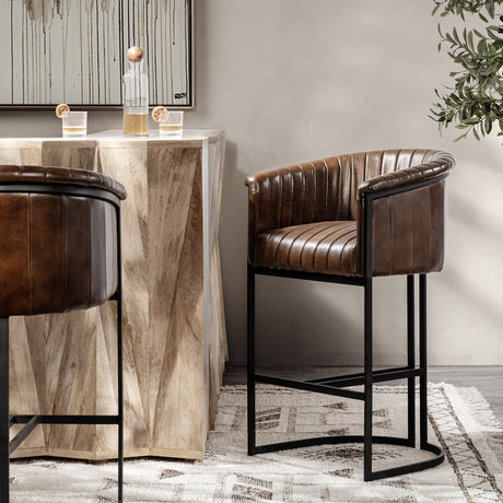 Seville Leather Rustic Brown Bar Stool - Ornate Home