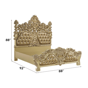 Seville Tan PU & Gold Finish Eastern King Bed - Ornate Home