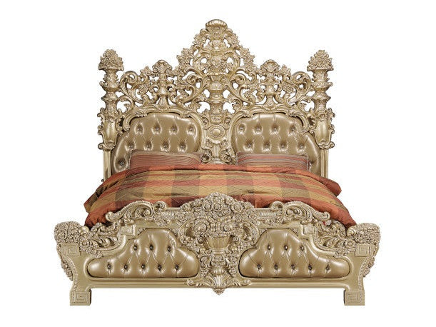 Seville Tan PU & Gold Finish Eastern King Bed - Ornate Home