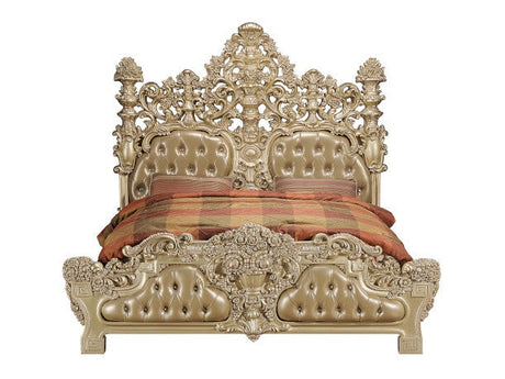 Seville Tan PU & Gold Finish Eastern King Bed - Ornate Home