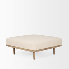 Shae Brown/Oatmeal Wood Fabric Ottoman - Ornate Home