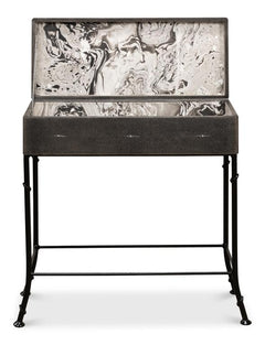 Shagreen Atelier Grey Leather Box On Stand - Ornate Home