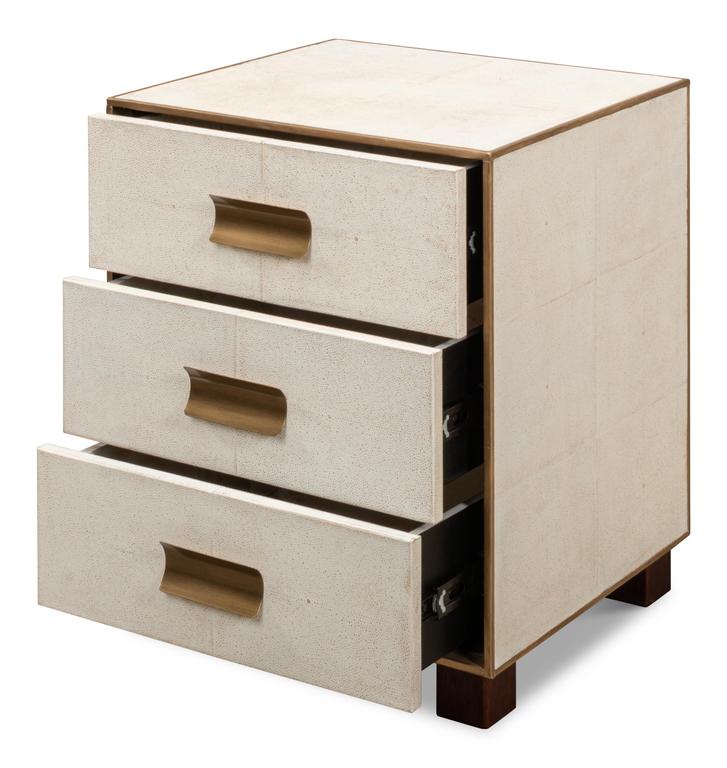 Shagreen White Three Drawer Side Table - Ornate Home
