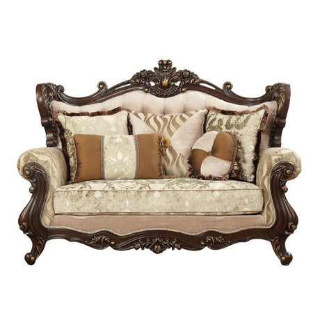 Shalisa Loveseat with 5 Pillows in Walnut - Ornate Home