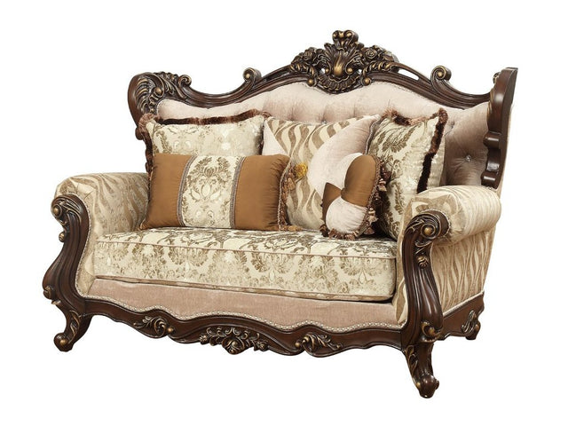 Shalisa Loveseat with 5 Pillows in Walnut - Ornate Home