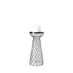 Shandra Black Small Glass with Metal Wire Snakeskin Pattern Table Candle Holder - Ornate Home