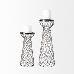 Shandra Black Small Glass with Metal Wire Snakeskin Pattern Table Candle Holder - Ornate Home