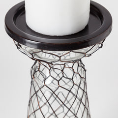 Shandra Black Small Glass with Metal Wire Snakeskin Pattern Table Candle Holder - Ornate Home