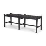 Shane Black Wood Woven Leather Bench