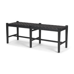 Shane Black Wood Woven Leather Bench - Ornate Home