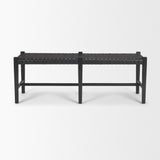 Shane Black Wood Woven Leather Bench