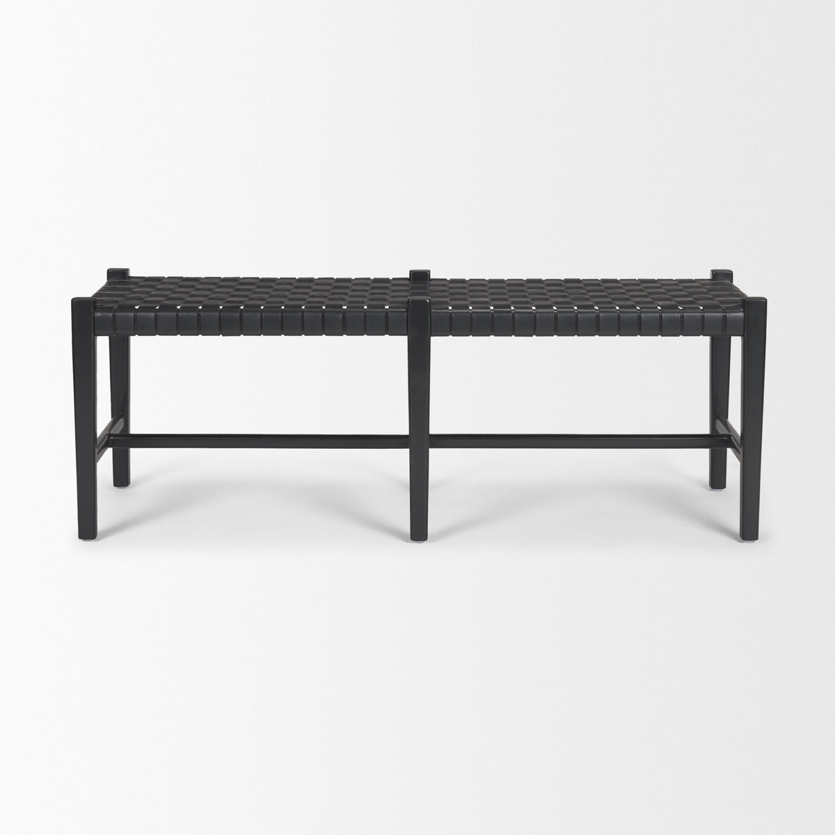 Shane Black Wood Woven Leather Bench