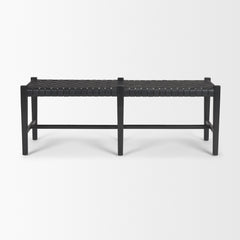 Shane Black Wood Woven Leather Bench - Ornate Home