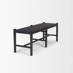 Shane Black Wood Woven Leather Bench - Ornate Home