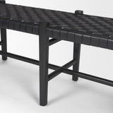 Shane Black Wood Woven Leather Bench
