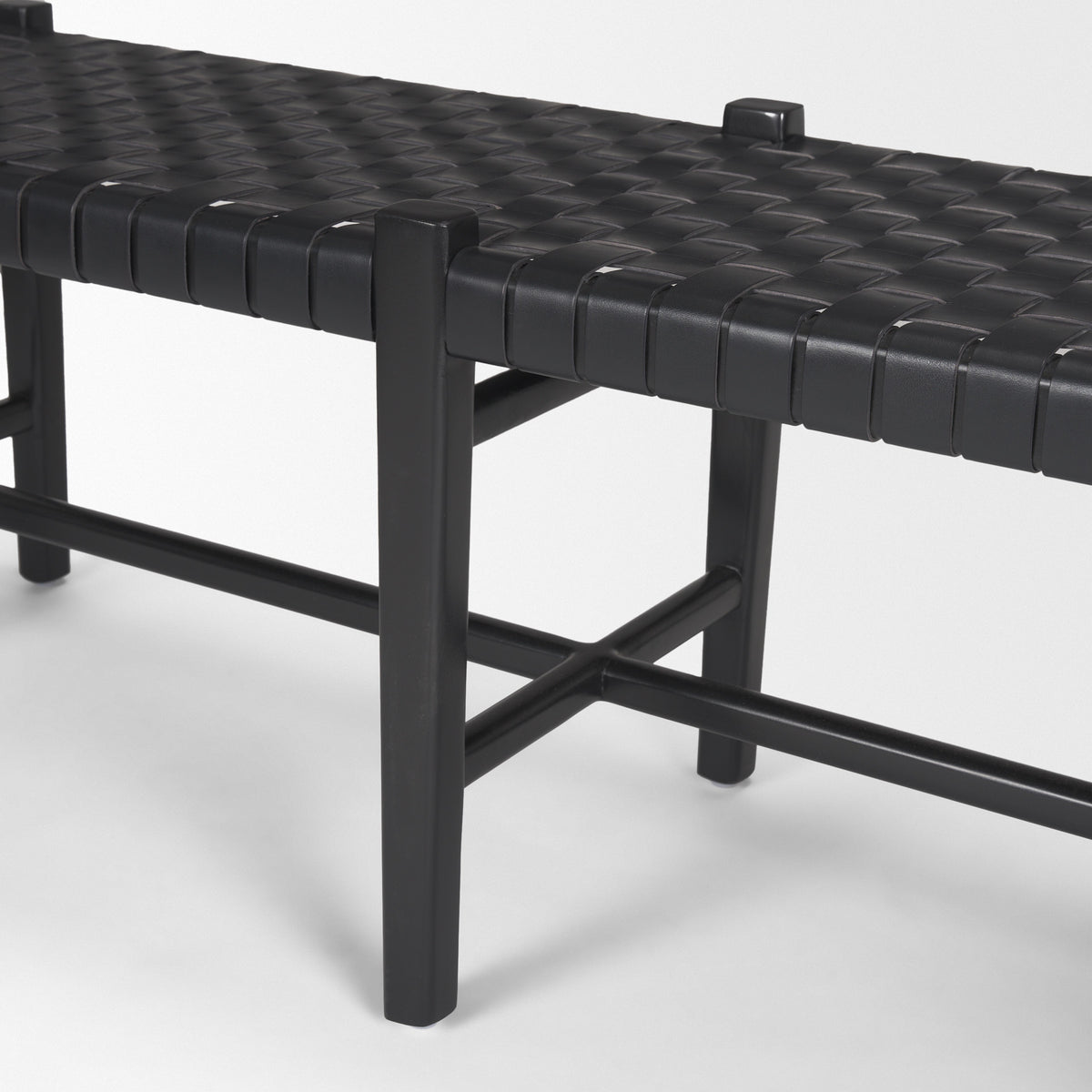 Shane Black Wood Woven Leather Bench