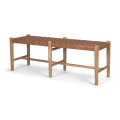Shane Brown Wood Woven Leather Bench