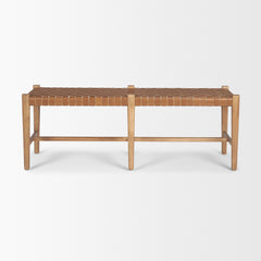 Shane Brown Wood Woven Leather Bench