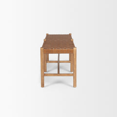 Shane Brown Wood Woven Leather Bench