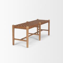 Shane Brown Wood Woven Leather Bench