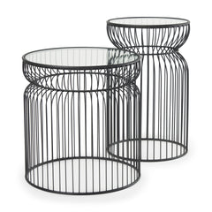 Shani Black Round, Metal with Glass, Accent Tables (Set of 2) - Ornate Home