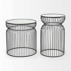 Shani Black Round, Metal with Glass, Accent Tables (Set of 2) - Ornate Home