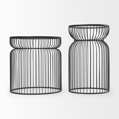 Shani Black Round, Metal with Glass, Accent Tables (Set of 2) - Ornate Home